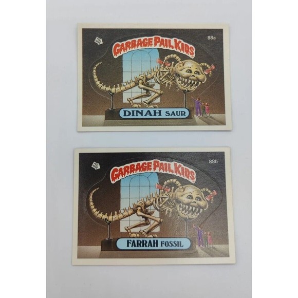 1986 Garbage Pail Kids Dinah Saur & Farrah Fossil #88a & 88b Set Cards Stickers - Picture 3 of 5